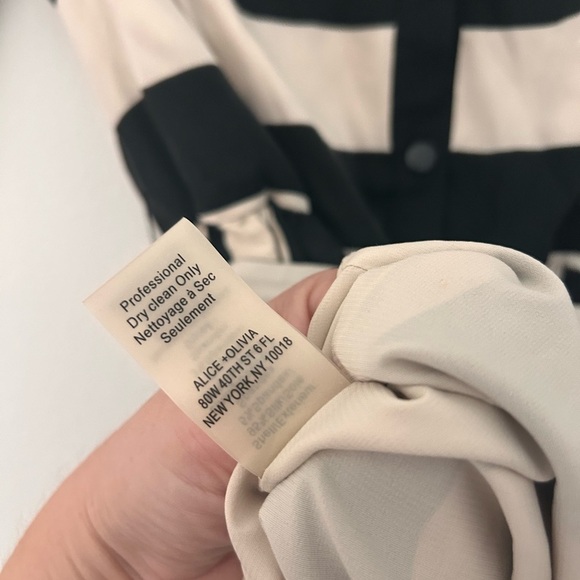 Alice Olivia Stripe Dress Small Black White Button Down Back Silk Tie Waist - Picture 8 of 9